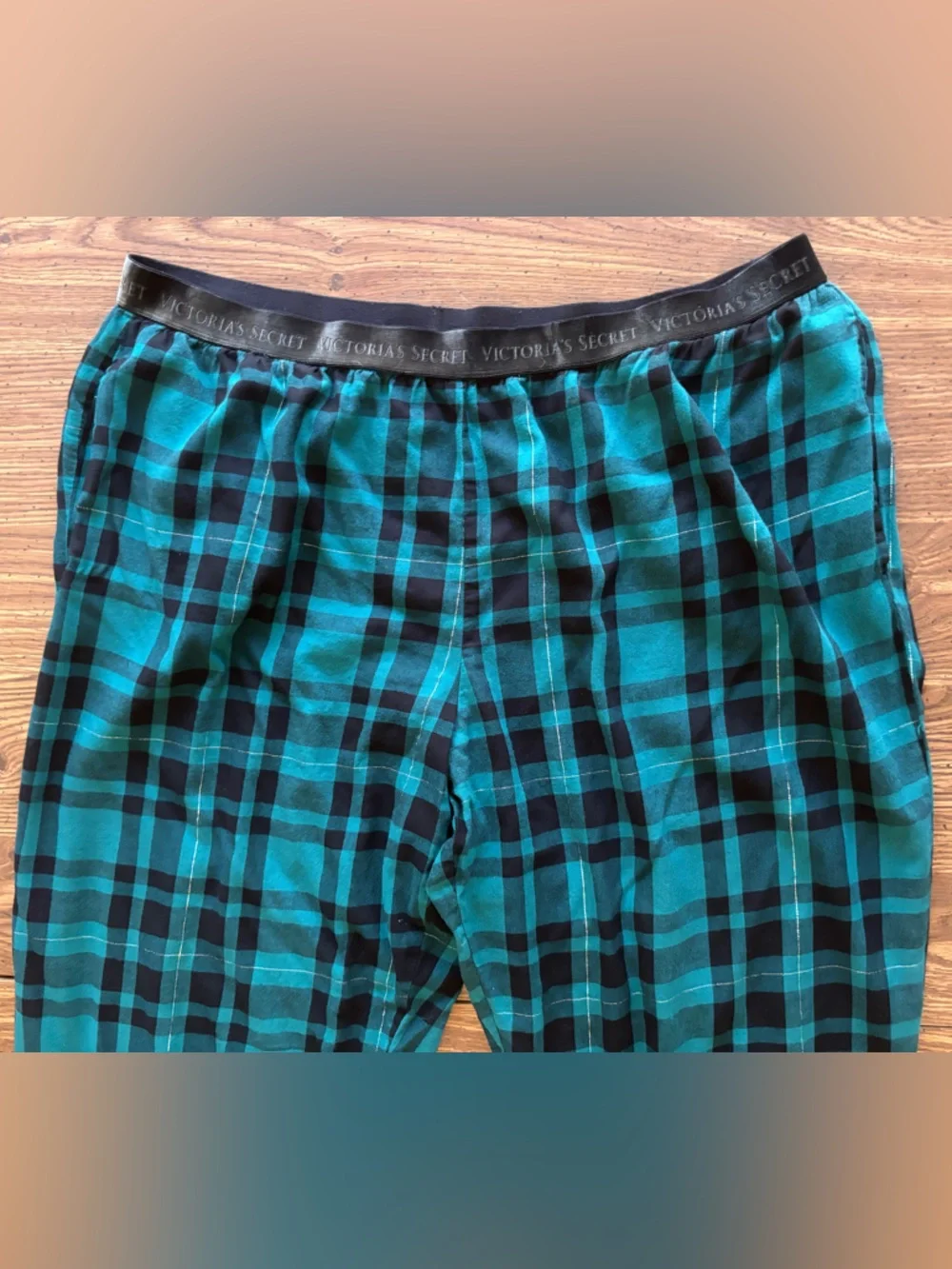 Victoria’s Secret Teal Black Tartan PJ Joggers Elastic-Waist Size XL